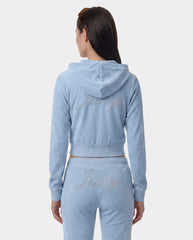 Juicy Script Velour Zip Hoodie - Sky Blue Sporty & Rich For Sale