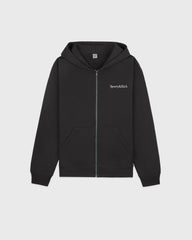 Serif Logo Embroidered Zip Hoodie - Faded Black/White Sporty & Rich US