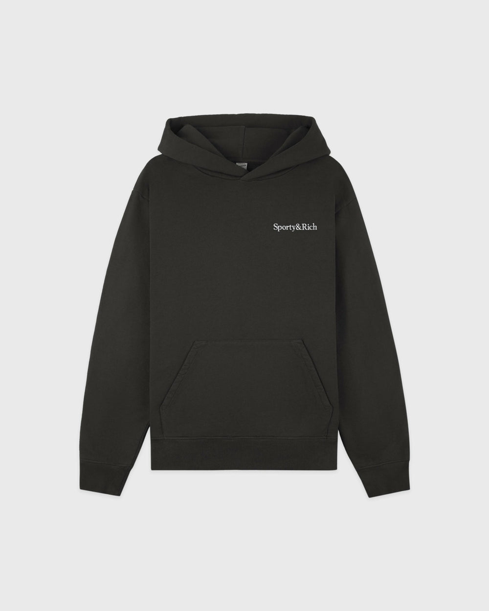Serif Logo Embroidered Hoodie - Faded Black/White Sporty & Rich Online
