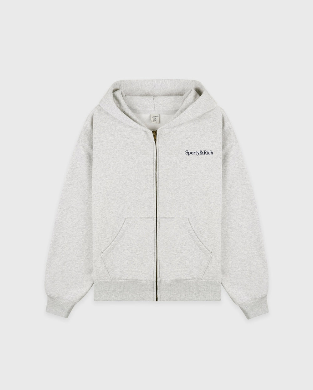Serif Logo Embroidered Zip Hoodie - Heather Gray/Navy Sporty & Rich For Sale