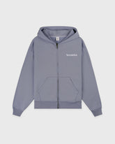 Serif Logo Embroidered Zip Hoodie - Faded Indigo/White Sporty & Rich Discount