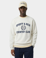 Varsity Crest Crewneck - Ecru/Navy Sporty & Rich US