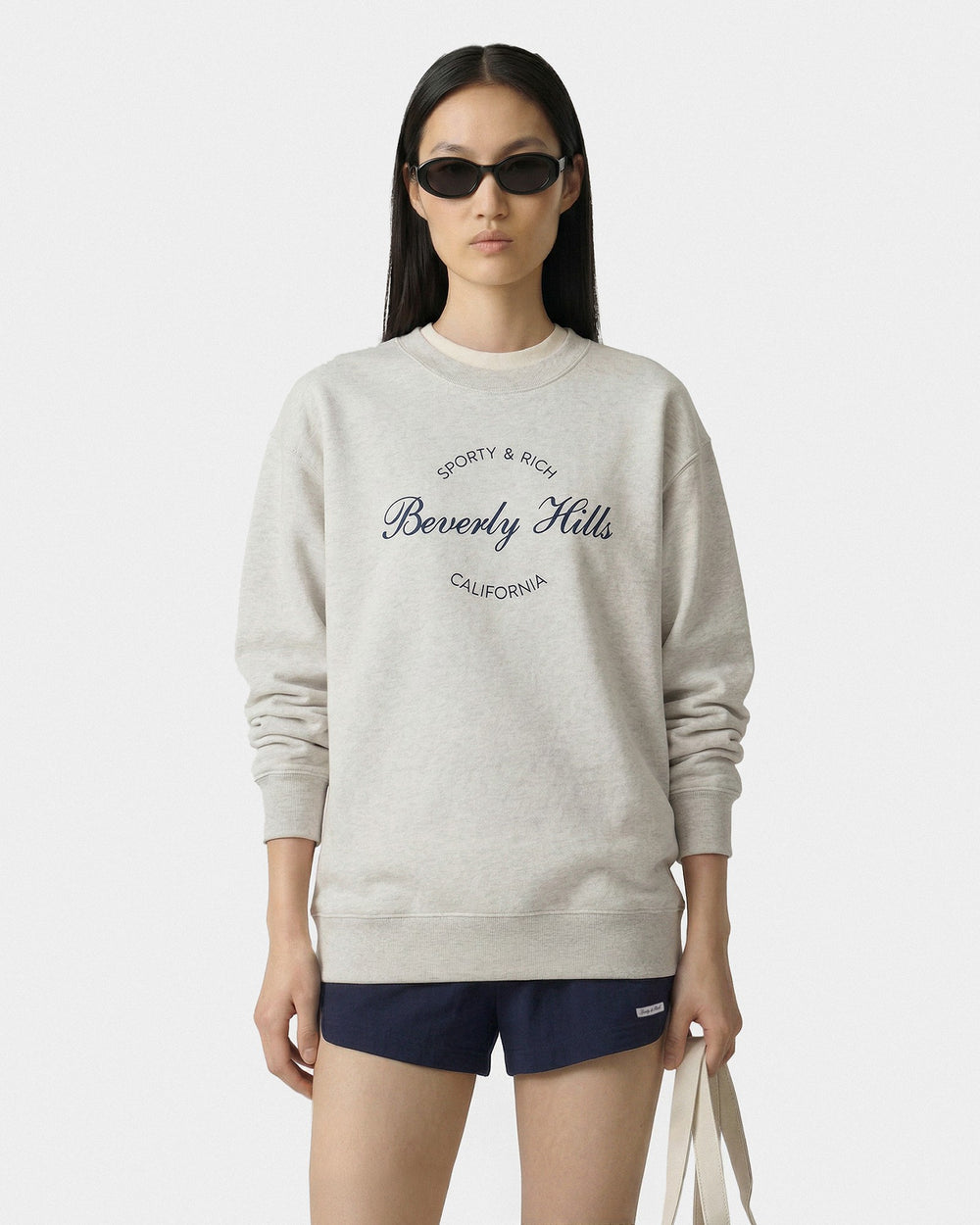 Beverly Script Crewneck - Heather Gray/Navy Sporty & Rich Online