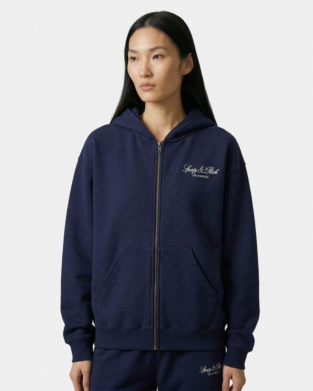 Vendome LA Embroidered Zip Hoodie - Navy/White Sporty & Rich Outlet
