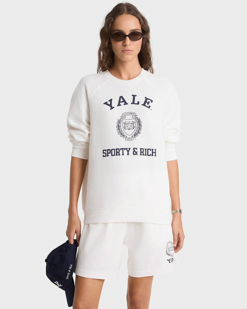 Veritas Soft Crewneck - White/Navy Sporty & Rich Outlet