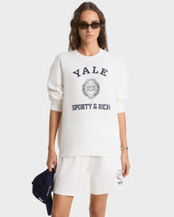Veritas Soft Crewneck - White/Navy Sporty & Rich Outlet