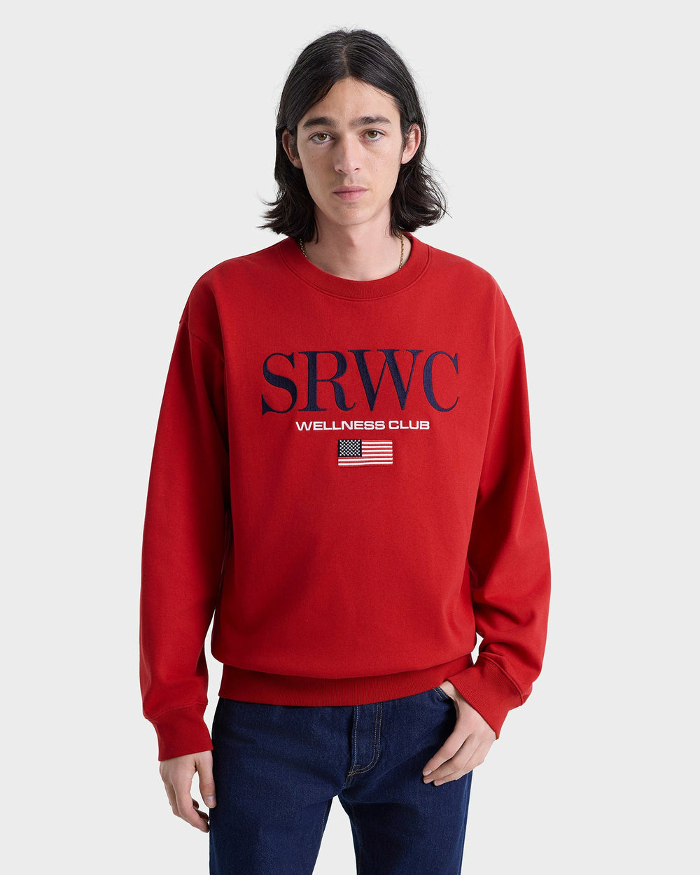 Nautical Embroidered Crewneck - Ruby/Navy Sporty & Rich Outlet