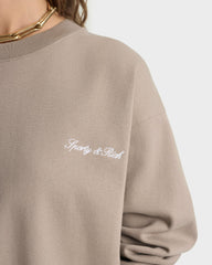 Signature Logo Embroidered Crewneck - Hazelnut/White Sporty & Rich Online