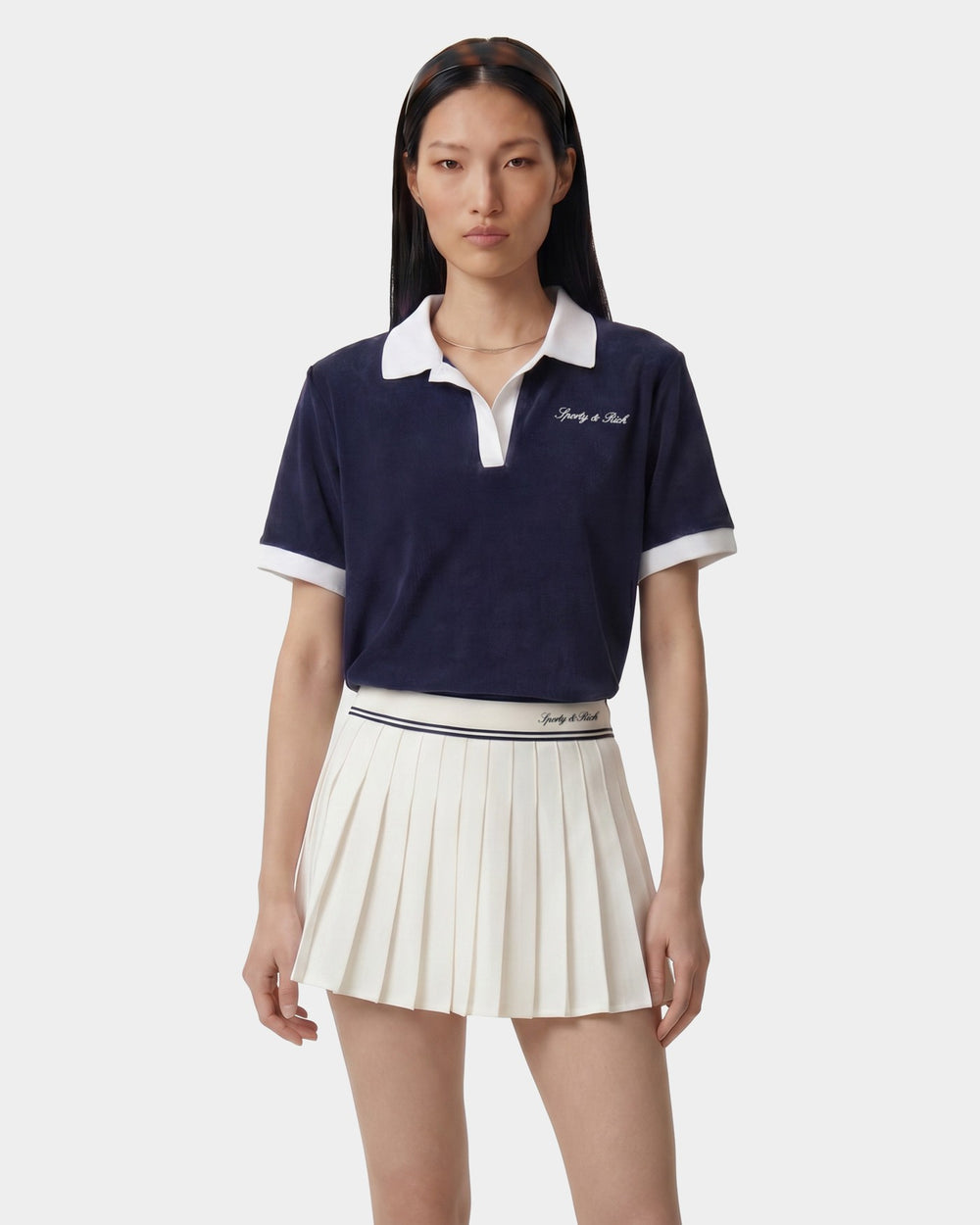 Signature Logo Terry Polo - Navy/White Sporty & Rich Sale