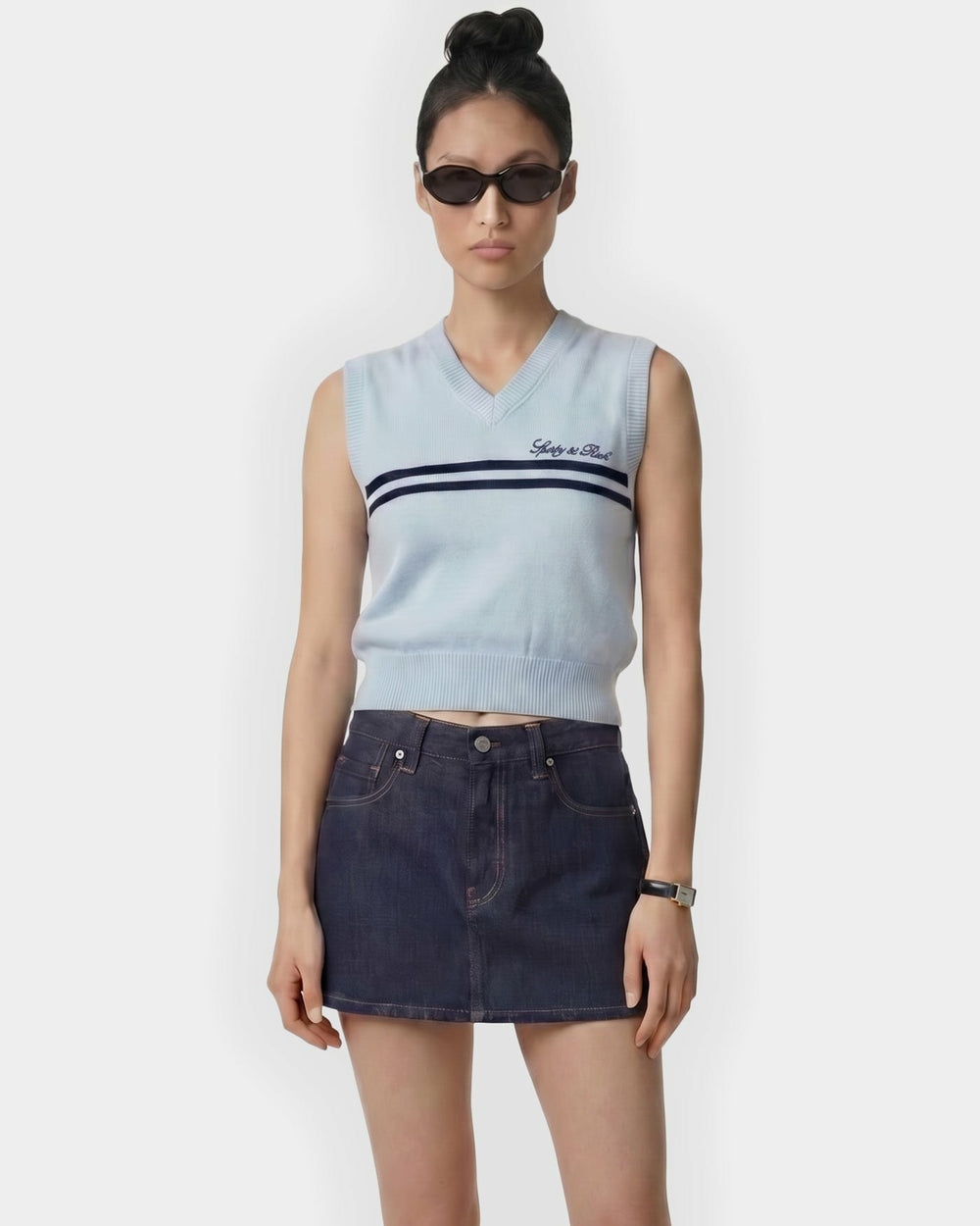 Signature Logo Knitted Vest - Ciel/Navy Sporty & Rich Online