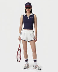 Signature Logo Sports Polo Vest - Navy/White Sporty & Rich Outlet