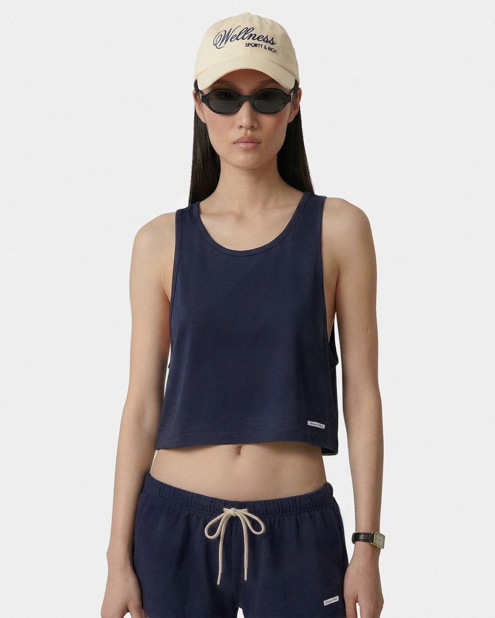 Signature Logo Lounge Tank - Navy Sporty & Rich Discount
