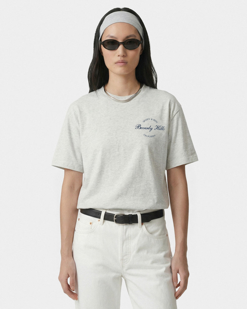 Beverly Script T-Shirt - Heather Gray/Navy Sporty & Rich Sale