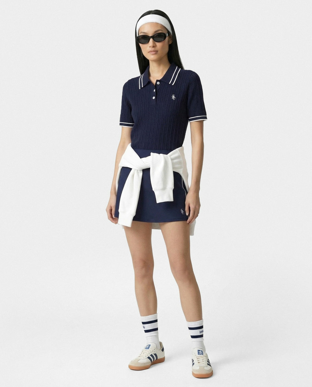 SRC Mini Cable Polo - Navy/White Sporty & Rich For Sale