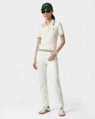 SRC Mini Cable Polo - Ecru/Forest Sporty & Rich Outlet