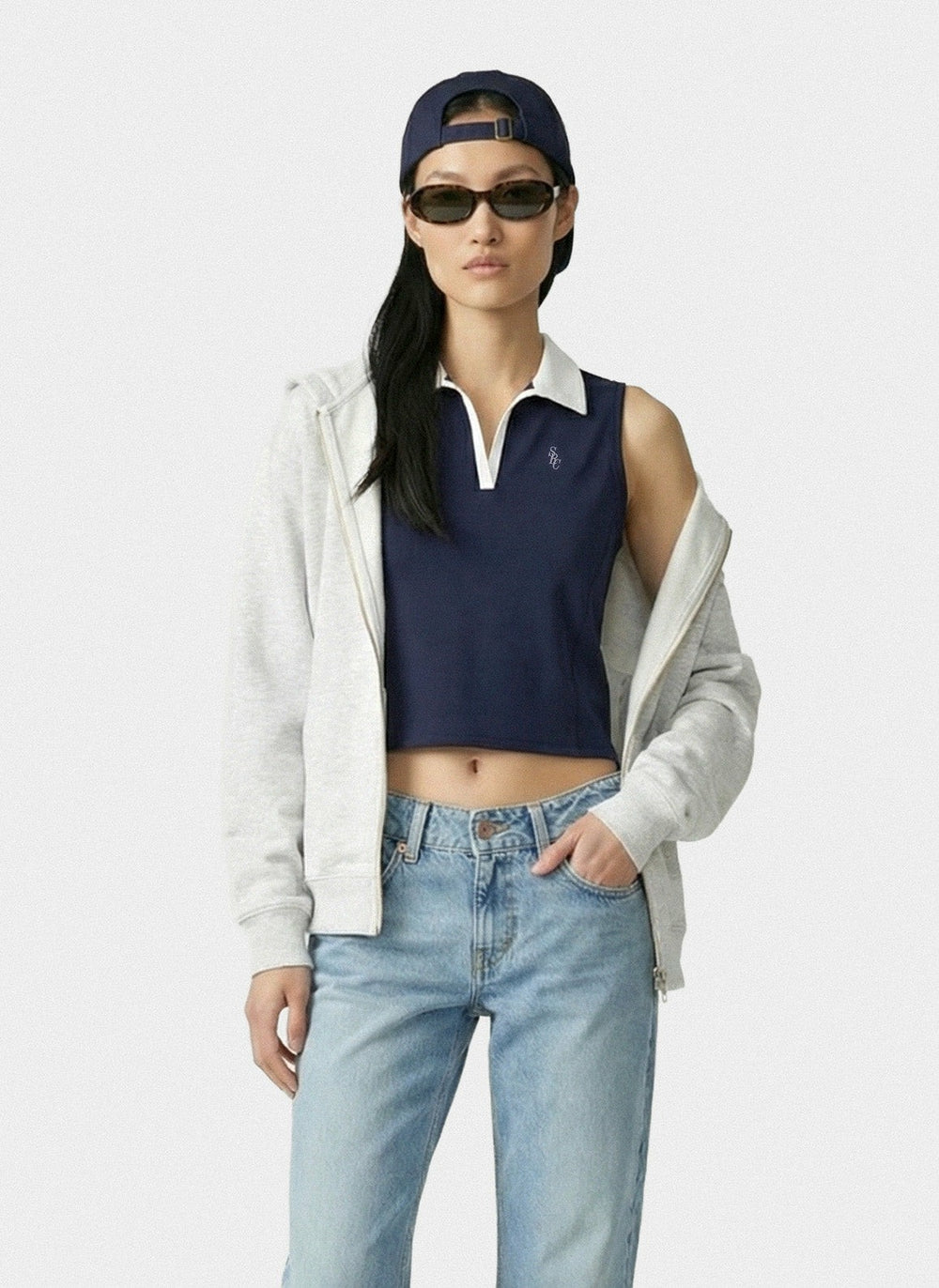SRC Sports Polo Vest - Navy/White Sporty & Rich US