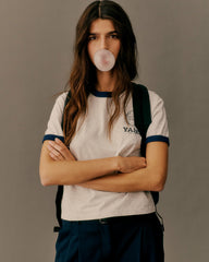 Yale Crest Ringer Tee - Heather Gray/Navy Sporty & Rich Discount