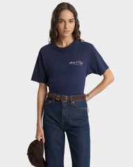 International T-Shirt - Navy/Ecru Sporty & Rich Outlet