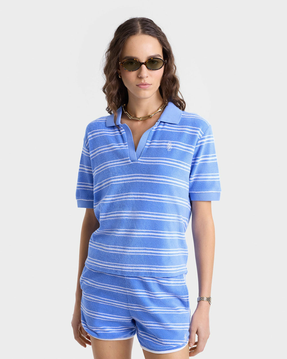 SRC Terry Polo - Juniper Striped Sporty & Rich Sale