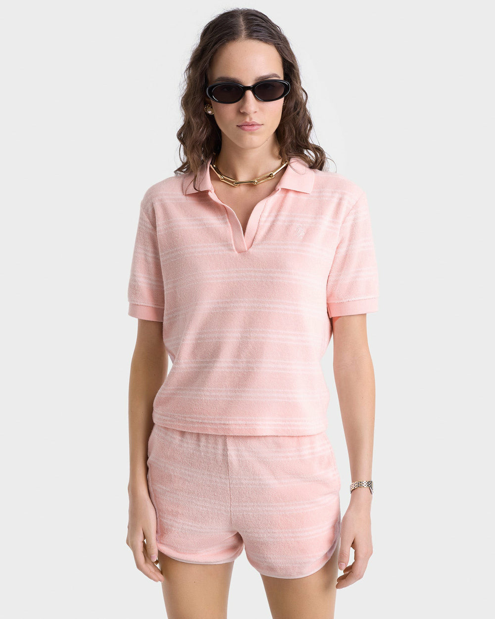 SRC Terry Polo - Pink Dolphin Striped Sporty & Rich Online