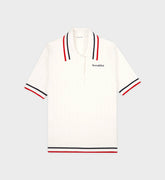 Serif Logo Mini Cable Polo - White/Navy/Ruby Sporty & Rich US