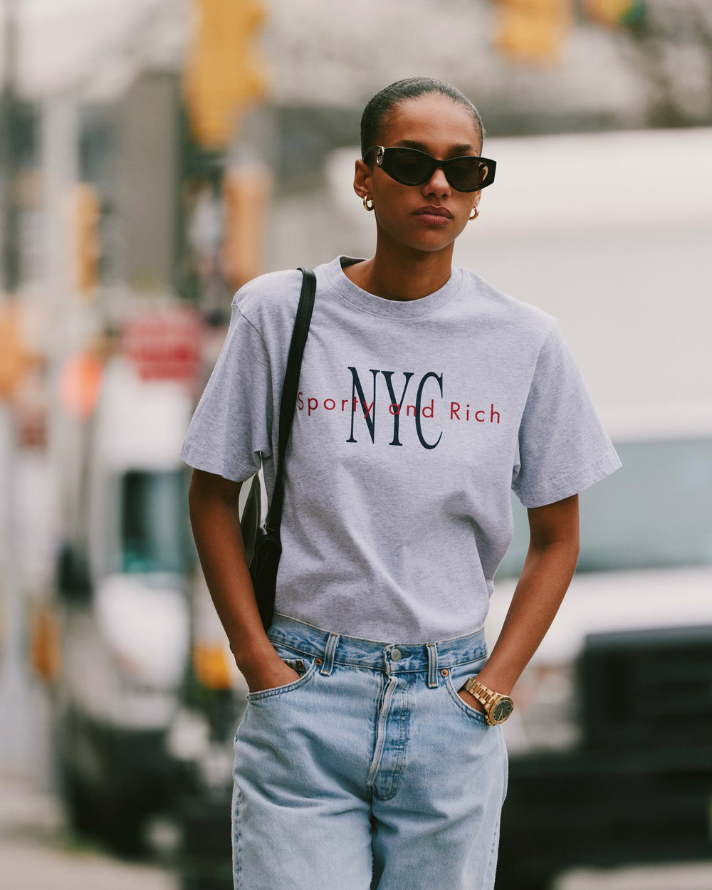 NY Minute T-Shirt - Heather Gray/Navy Sporty & Rich Online