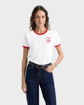 Beverly Hills Crest Soft Ringer Tee - White/Ruby Sporty & Rich For Sale
