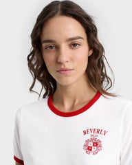 Beverly Hills Crest Soft Ringer Tee - White/Ruby Sporty & Rich For Sale