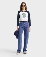 UCLA Crest Baseball Tee - White/Navy Sporty & Rich Outlet