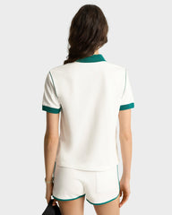 Crown 70s Pique Polo - White/Alpine Sporty & Rich Online