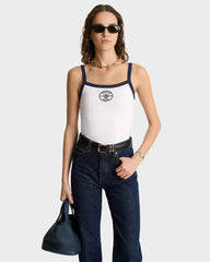 Eden Crest Embroidered Pique Tank - White/Navy Sporty & Rich For Sale