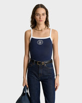Eden Crest Embroidered Pique Tank - Navy/White Sporty & Rich Outlet