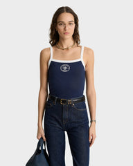 Eden Crest Embroidered Pique Tank - Navy/White Sporty & Rich Outlet