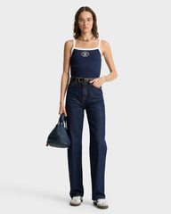 Eden Crest Embroidered Pique Tank - Navy/White Sporty & Rich Outlet