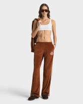 NY Crest Velour Sweatpant - Tobacco/Ecru Sporty & Rich Outlet