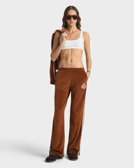 NY Crest Velour Sweatpant - Tobacco/Ecru Sporty & Rich Outlet