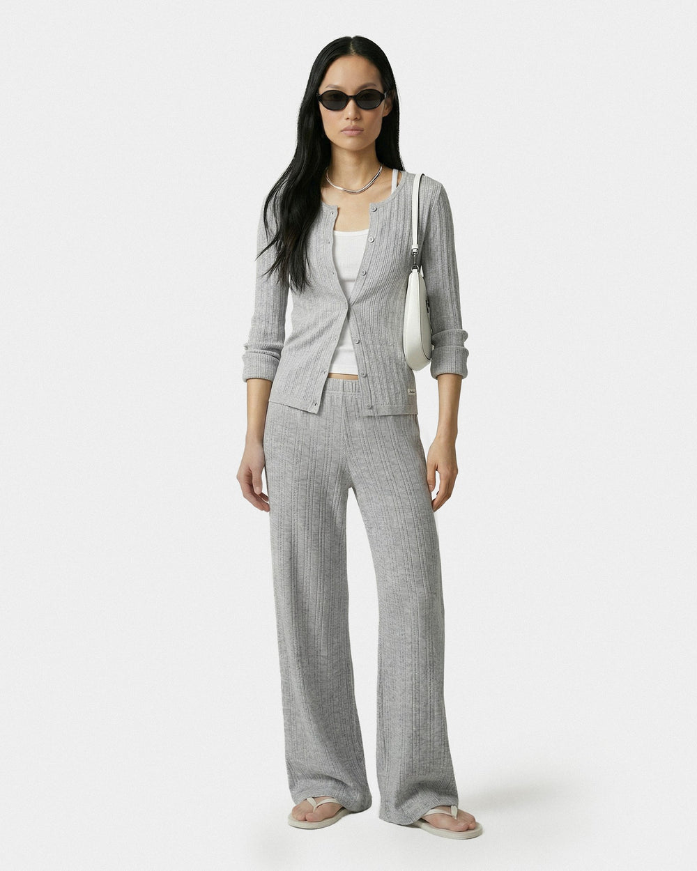 Signature Logo Pointelle Trousers - Heather Gray Sporty & Rich Sale