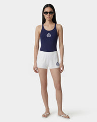 NY Crest Embroidered Disco Short - White/Light Navy Sporty & Rich Online