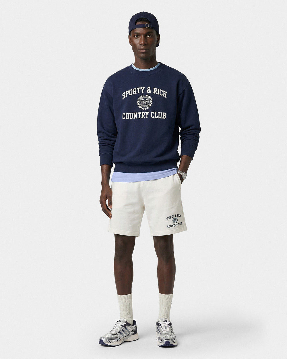 Varsity Crest Gym Short - Ecru/Navy Sporty & Rich Sale
