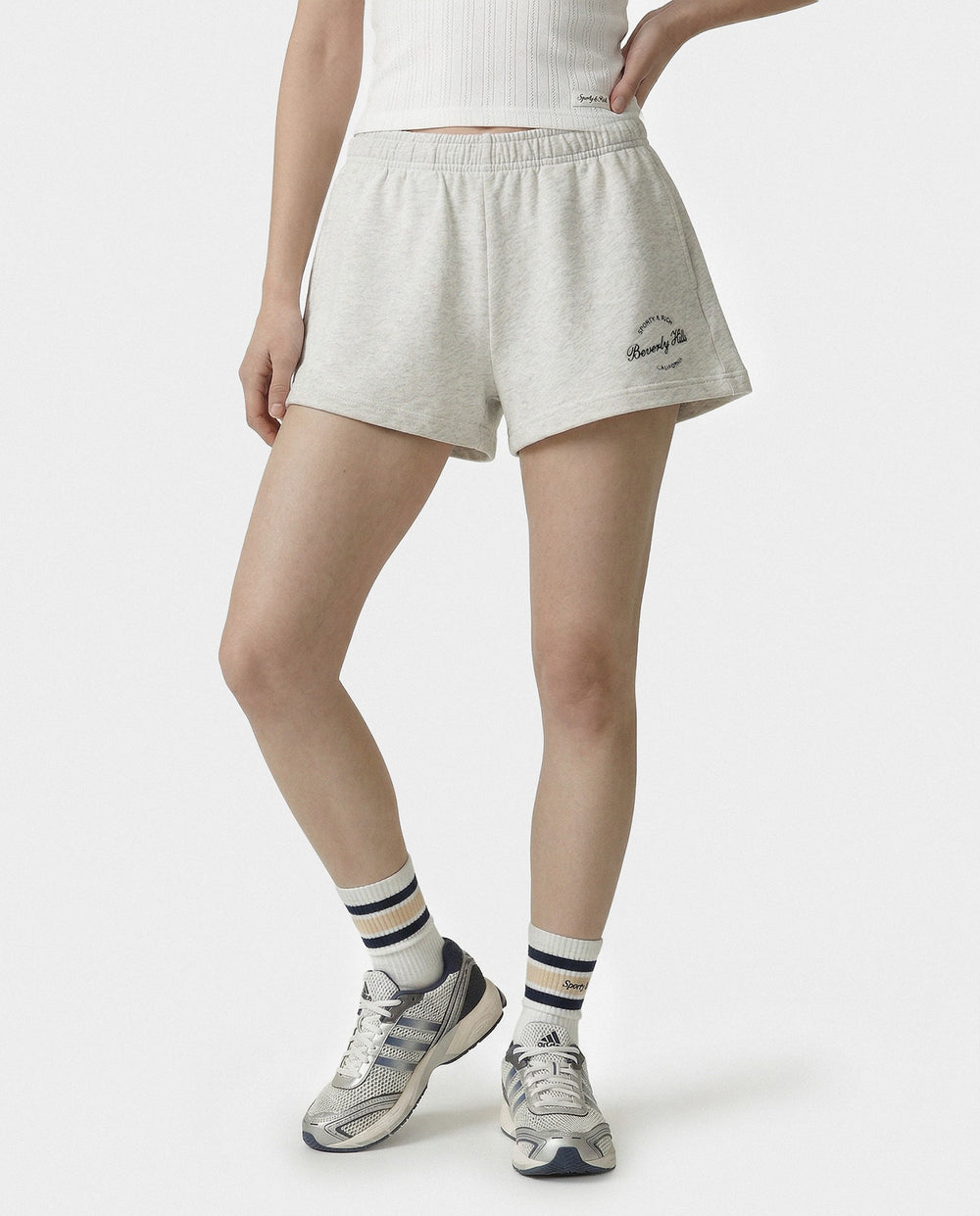 Beverly Script Disco Short - Heather Gray/Navy Sporty & Rich US