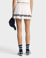 Serif Logo Pleated Skirt - White/Navy Sporty & Rich Online