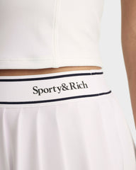 Serif Logo Pleated Skirt - White/Navy Sporty & Rich Online