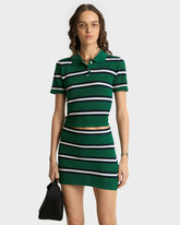 Serif Logo Silk Pique Aline Skirt - Alpine/White/Navy Sporty & Rich For Sale