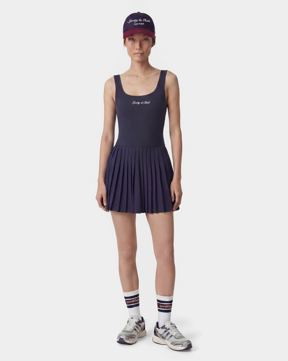 Signature Logo Court Dress - Navy/White Sporty & Rich Sale