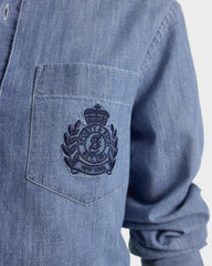 NY Crest Oversized Denim Shirt - Light Blue Sporty & Rich Online