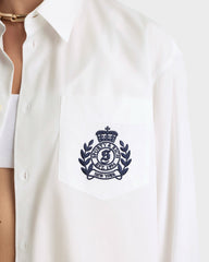 NY Crest Oversized Shirt - White/Navy Sporty & Rich For Sale
