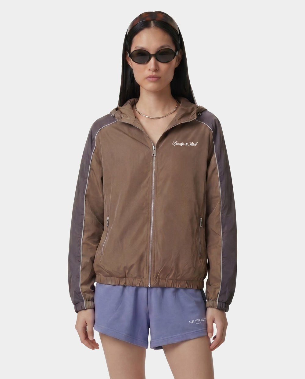 Serif Logo Gym Jacket - Sand/Carbon/White Sporty & Rich Outlet