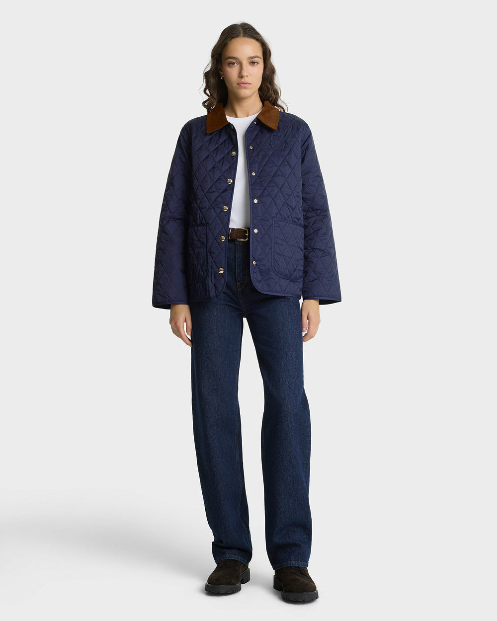 NY Crest Nylon Quilted Jacket - Navy/Tan Sporty & Rich Sale