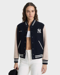Yankees Curve Wool Varsity Jacket - Navy/Ecru Sporty & Rich For Sale