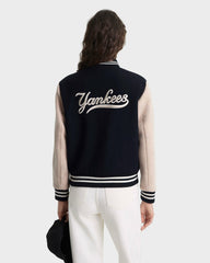Yankees Curve Wool Varsity Jacket - Navy/Ecru Sporty & Rich For Sale